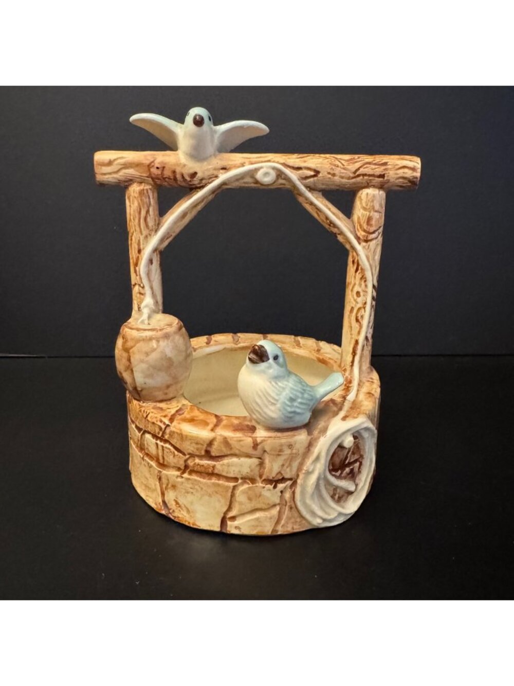 Ceramic Decorative Wishing Well Figurine / Planter Blue Birds Hand-Painted - Picture 1 of 13